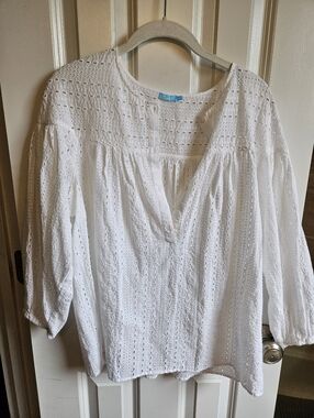 J. McLaughlin White Eyelet Peasant Blouse
